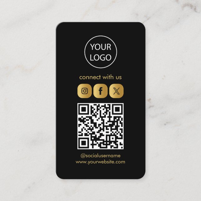 Custom Cards, Social Media QR Code Black Busin Business Card (Front)