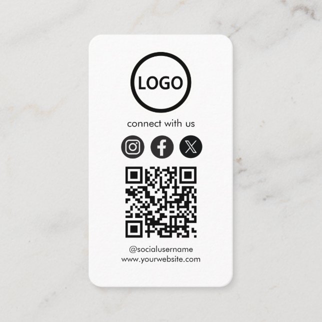 Custom Cards, Social Media QR Code Black Busin Business Card (Front)