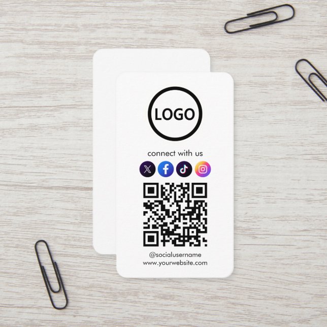 Custom Cards, Social Media QR Code Professional Business Card (Front/Back In Situ)
