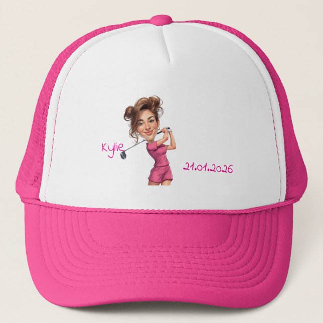 Custom Caricature Photo Tennis Mom Trucker Hat (Front)