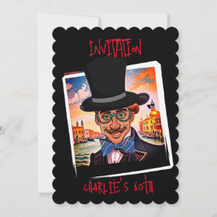 Custom Caricature with Tophat in Venice 60th Invitation