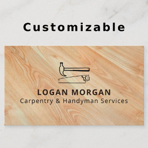 Custom Carpentry Handyman Wood Tools Modern Business Card