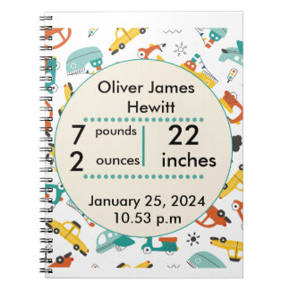 Custom cars  birth statistic's newborn baby  notebook