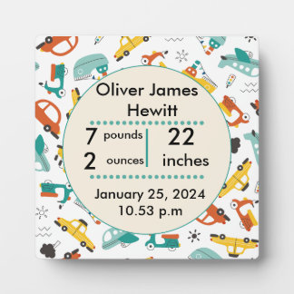 Custom cars  birth statistic's newborn baby  plaque