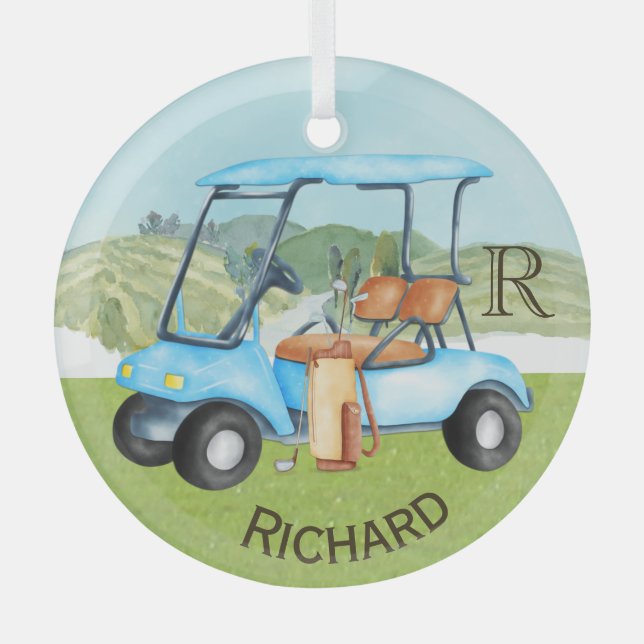 Custom Cart Clubs Monogram Name  Glass Ornament (Front)
