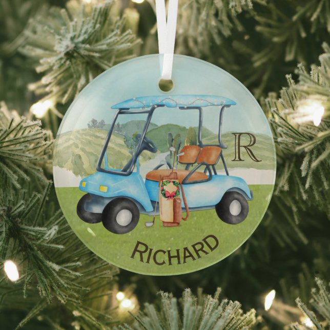 Custom Cart Clubs Monogram Name  Glass Ornament (Insitu)