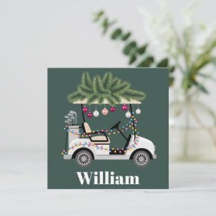 Custom Cart Name Golf Balls Christmas Golfer Holiday Card