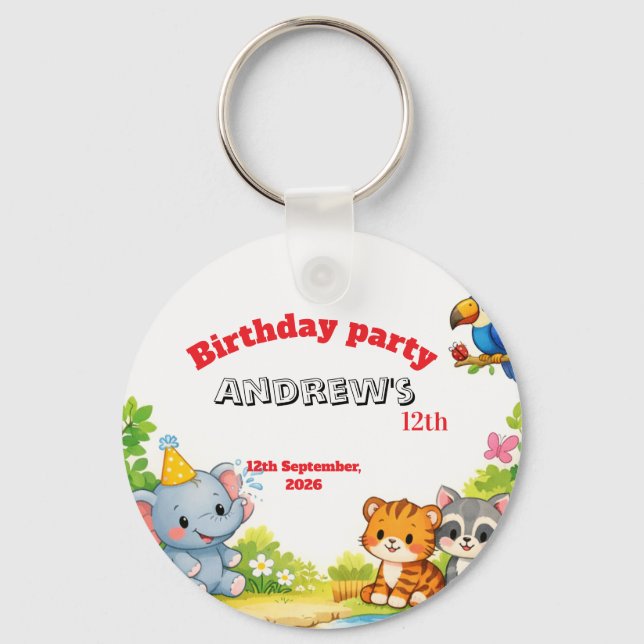 Custom Cartoon Animal Birthday Invitation  Keychain (Front)