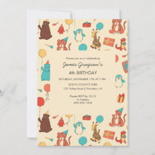 Custom Cartoon Animals Kids Birthday Party Invitation