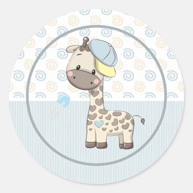 Custom Cartoon Baby Boy Giraffe  Classic Round Sticker (Front)