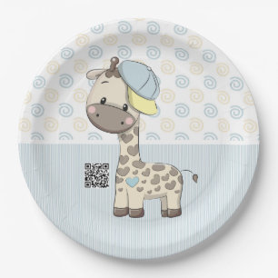 Custom Cartoon Baby Boy Giraffe Paper Plate 