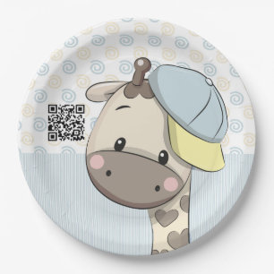 Custom Cartoon Baby Boy Giraffe   Paper Plate