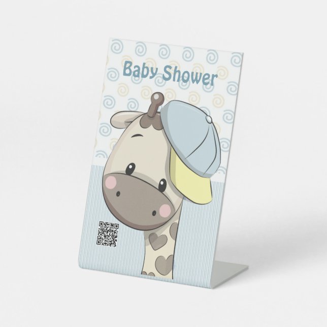 Custom Cartoon Baby Boy Giraffe   Pedestal Sign (Front)