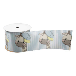 Custom Cartoon Baby Boy Giraffe Satin Ribbon