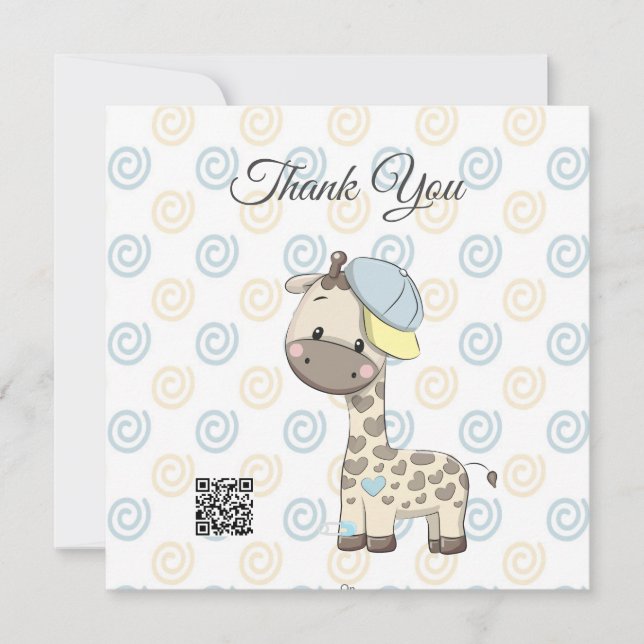 Custom Cartoon Baby Boy Giraffe Thank You Card  (Front)