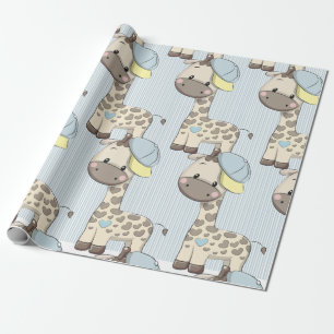 Custom Cartoon Baby Boy Giraffe Wrapping Paper
