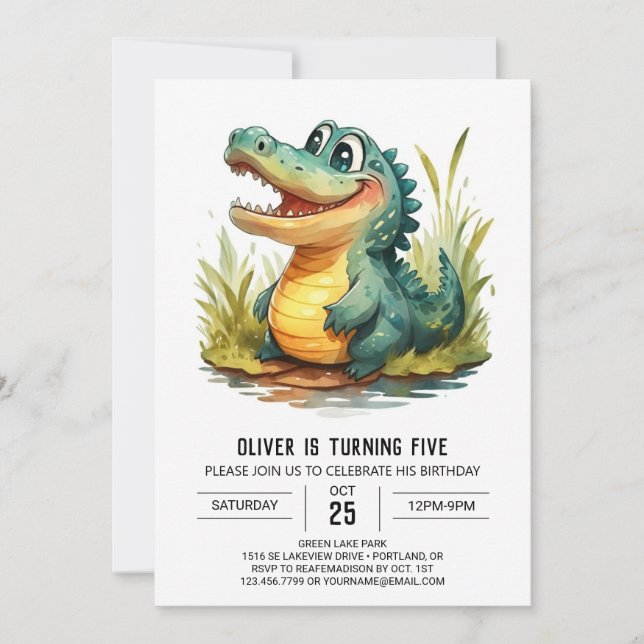 Custom Cartoon Crocodile Birthday Invitation (Front)