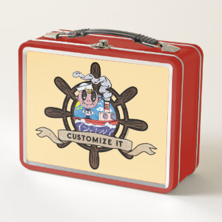 Custom Cartoon Sailor Nautical Ship Wheel Metal Lunch Box