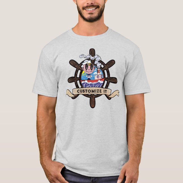 Custom Cartoon Sailor Nautical Ship Wheel  T-Shirt (Front)