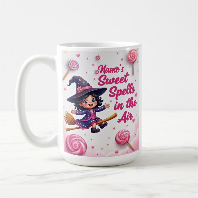 Custom Cartoon Witch & Candy Sky Hot Chocolate Cup (Left)