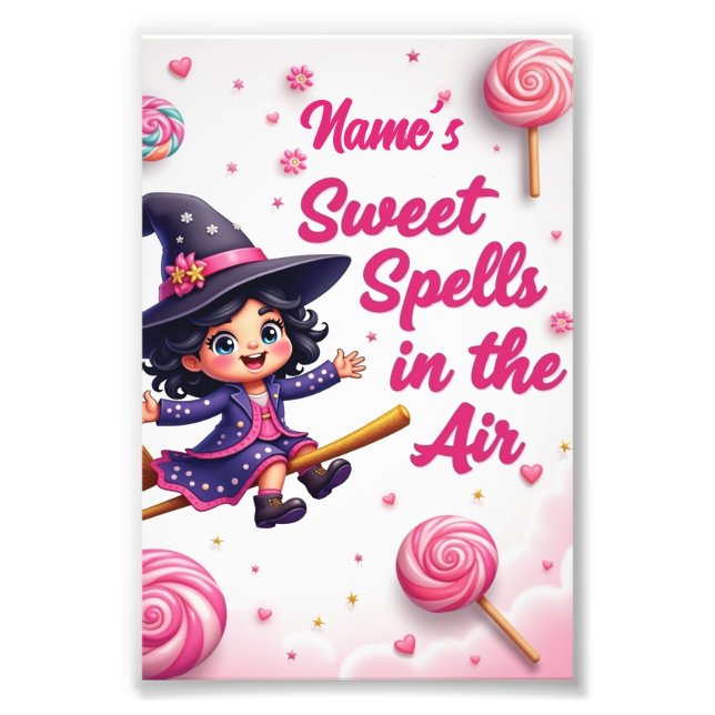 Custom Cartoon Witch & Candy Sky Wall Art Print (Front)