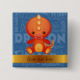 Custom Cartoon Year of the Dragon Word Art 2 Inch Square Button