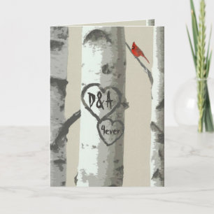 Custom Carved Hearts On Birch Tree Valentine's Holiday Card