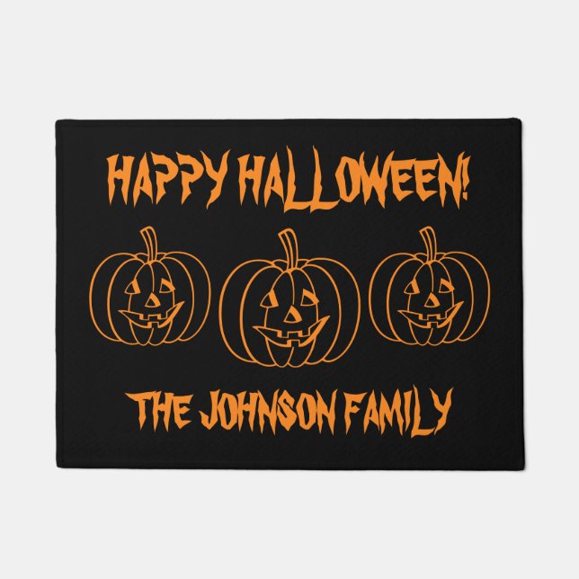 Custom carved pumpkin head Halloween door mat (Front)