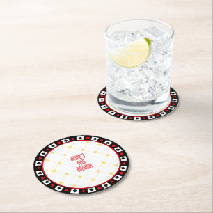 Custom Casino Party Decor, Poker Playing Cards  Round Paper Coaster