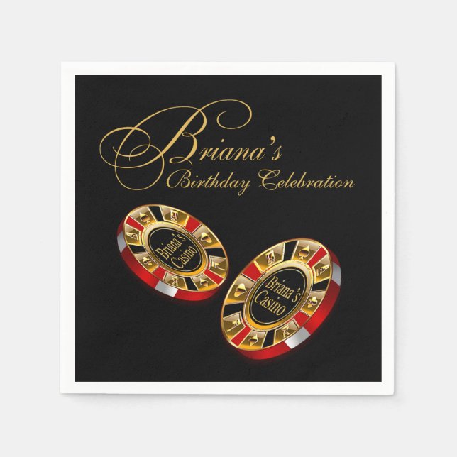 CUSTOM Casino Style Party ASK ME 4 NAMES IN CHIPS Napkin (Front)