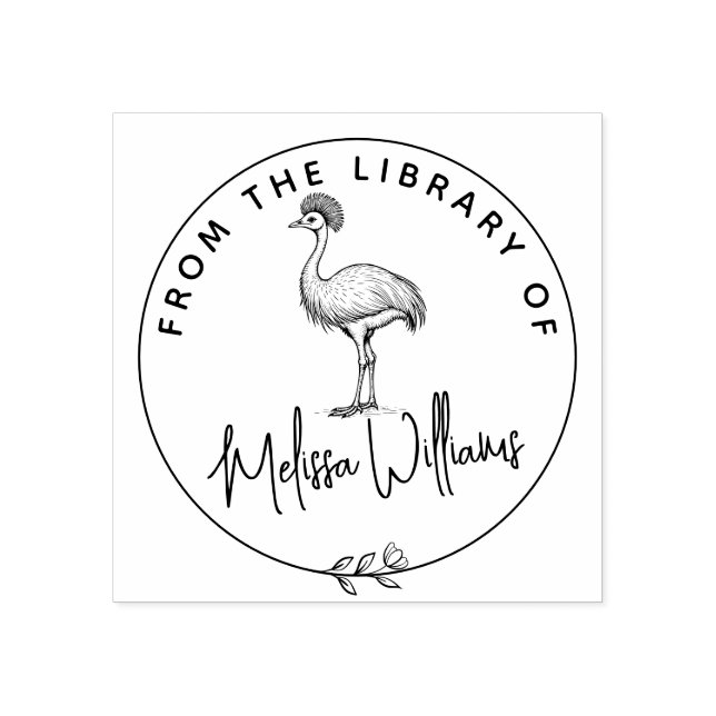 Custom Cassowary Ex Libris From the Library Book Rubber Stamp (Imprint)