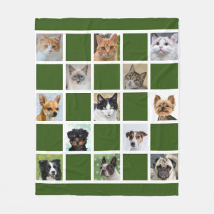 Custom Cat and Dog Photos on Forest Green Fleece Blanket