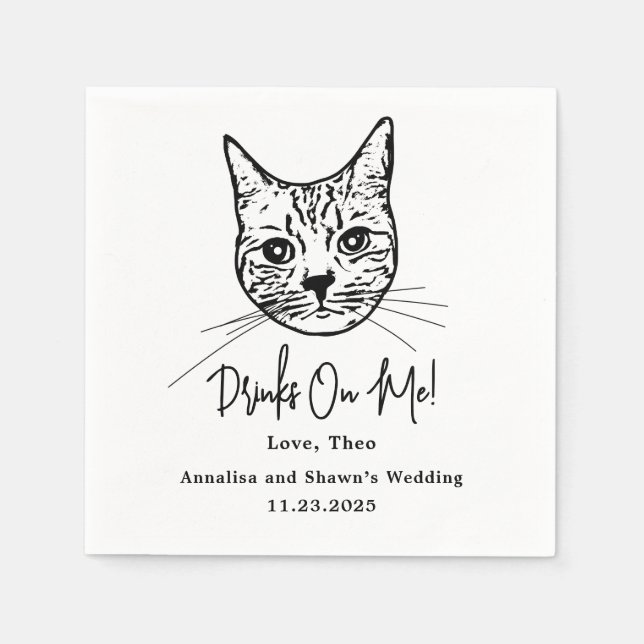 Custom Cat Cocktail Napkins Wedding (Front)