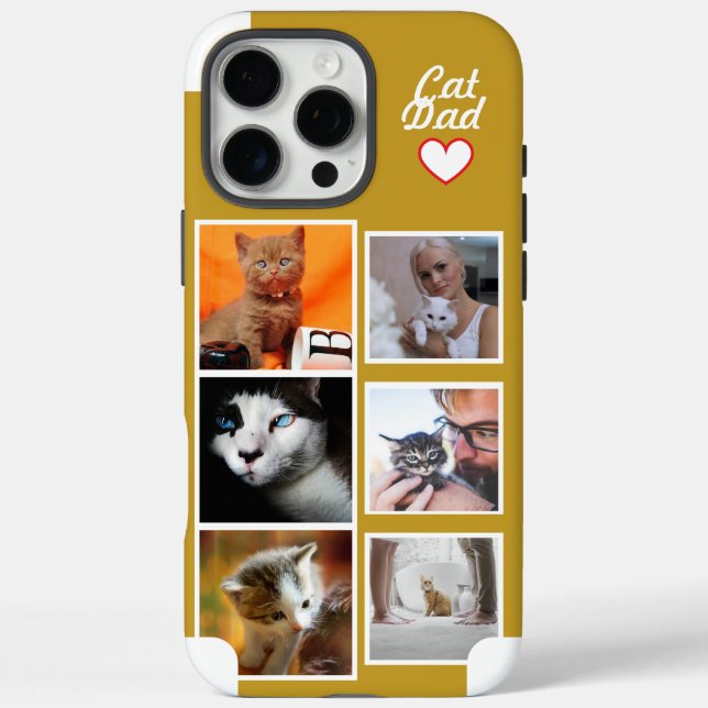 Custom Cat Dad Photo Collage Phone Case with Name (Back)