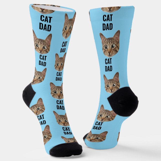 Custom Cat Dad Socks Cat Face Socks Cat Lover Gift (Angled)