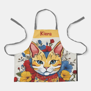 Custom Cat Floral Apron Personalized Girls Chef