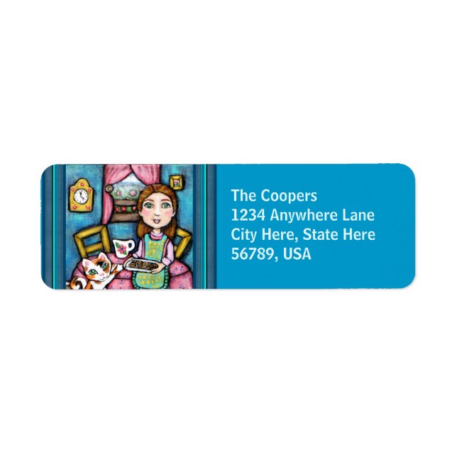 Custom Cat & Lady Art Return Address Labels (Front)