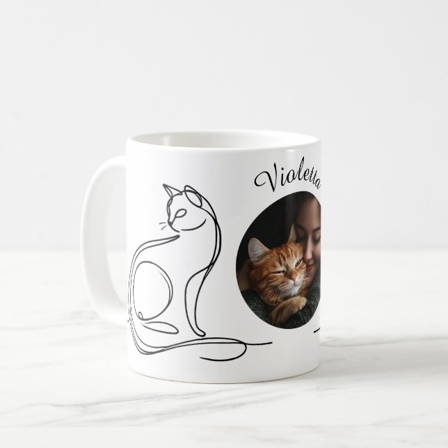 Custom Cat Lover Mug – Minimalist One-Line Art (Front Left)