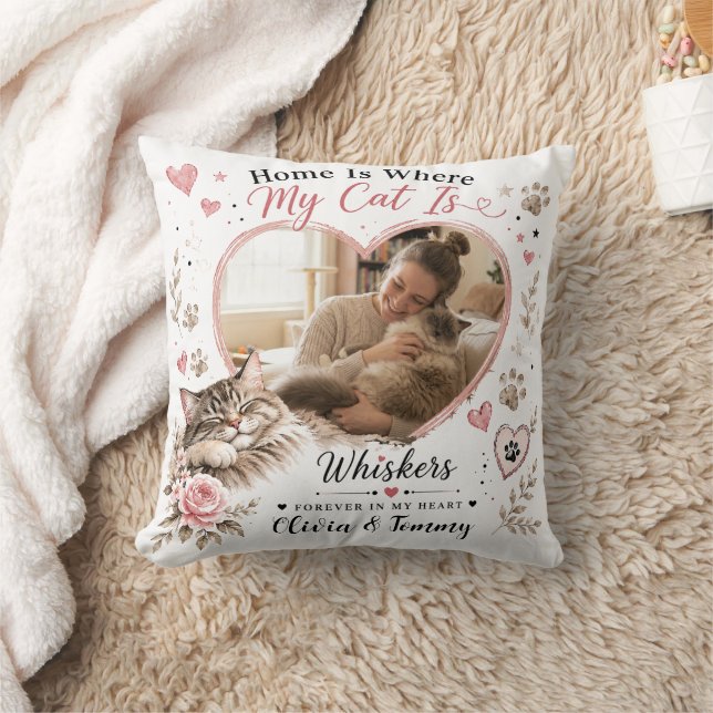Custom Cat Lover Pillow with Photo & Names (Blanket)