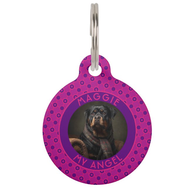 Custom Cat Lover Present Hexagon Motif Pet Tag (Front)