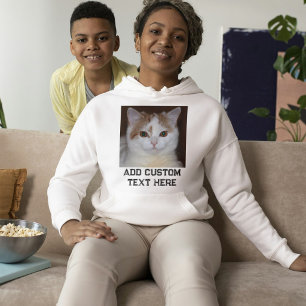 Custom Cat Lover White And Black Text Pet Photo Hoodie