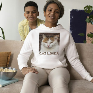 Custom Cat Lover White Brown Text Cute Pet Photo Hoodie
