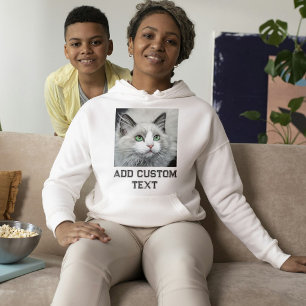 Custom Cat Lover White Grey Text Cute Pet Photo Hoodie