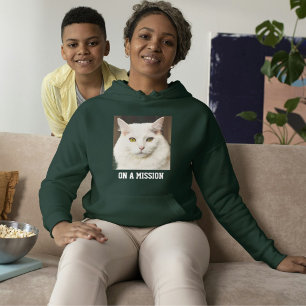 Custom Cat Mom Deep Forest White Text Pet Photo Hoodie