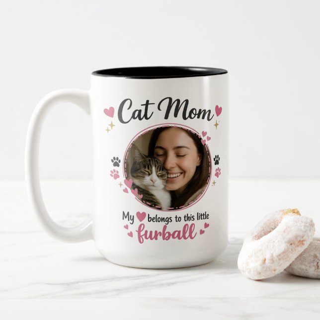 Custom Cat Mom Mug with Photo – Gift For Cat Mom (With Donut)