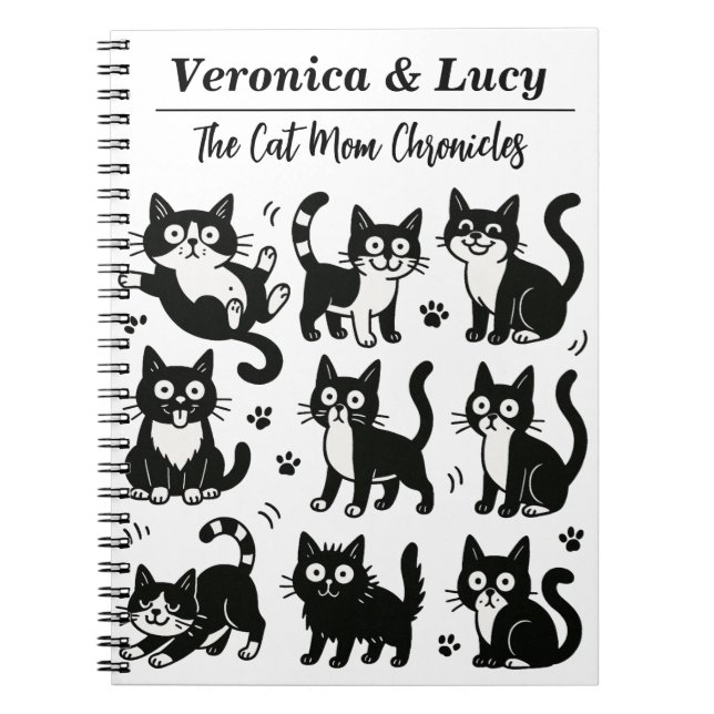 Custom Cat Mom Notebook – Funny Black & White Cat (Front)