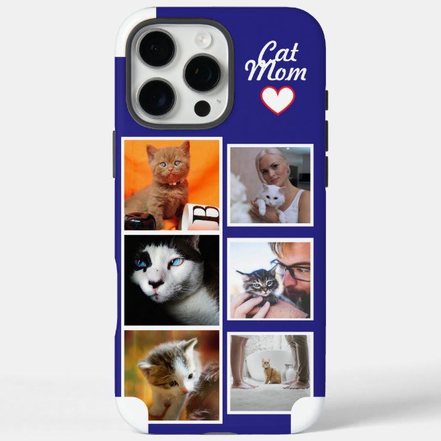 Custom Cat Mom Photo Collage Phone Case with Name (Back)