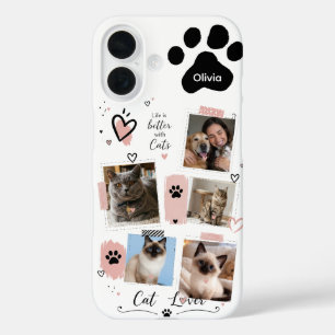 Custom Cat Mom Photo Collage Phone Case with Name
