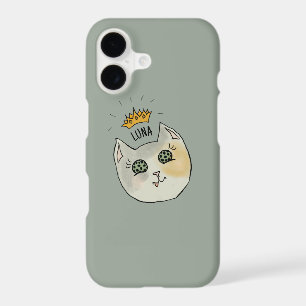 Custom Cat Name Art - Chubby White Cat with Crown