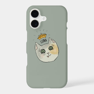 Custom Cat Name Art - Chubby White Cat with Crown